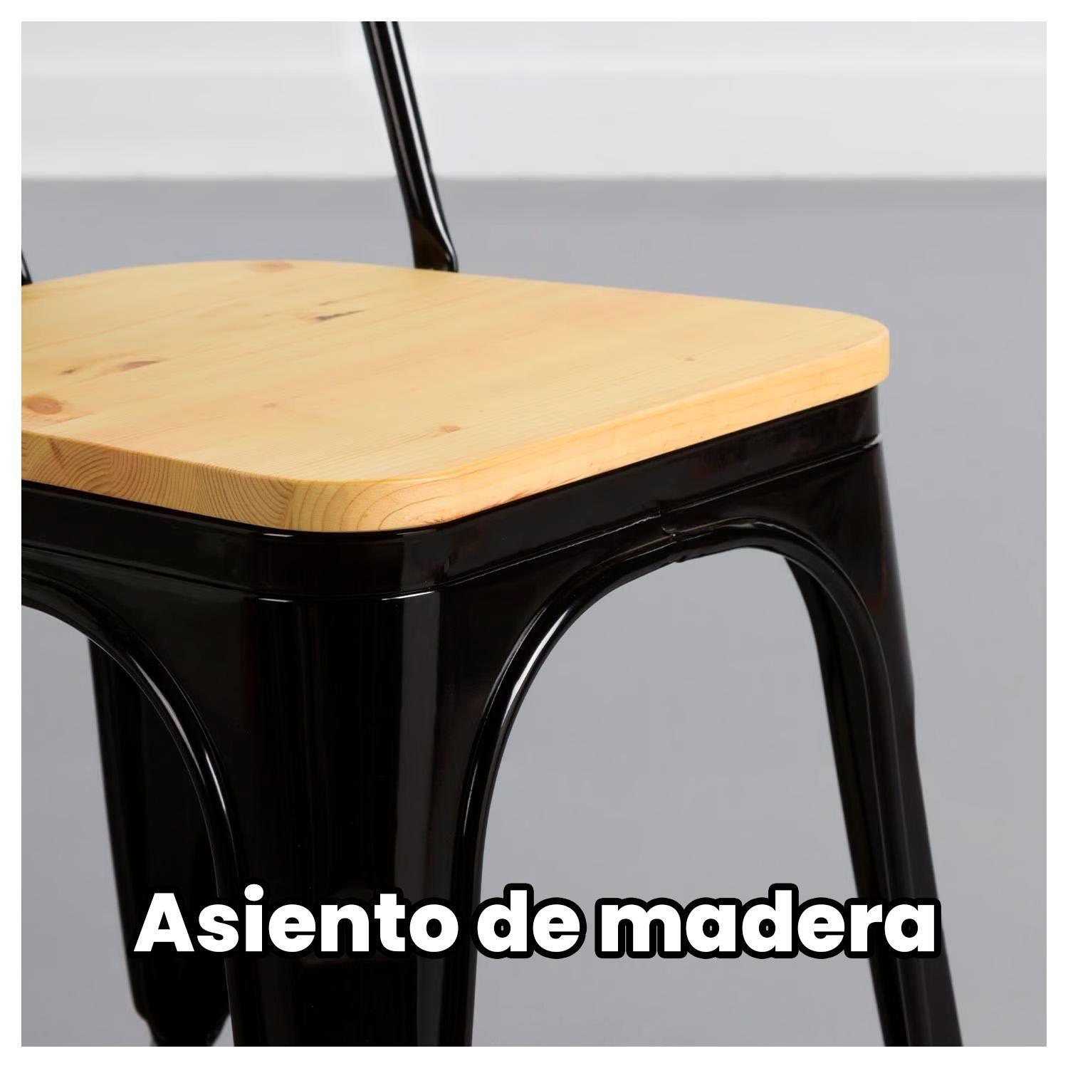 Silla de Metal con Asiento de Madera Diseño Vintage y Elegante-3
