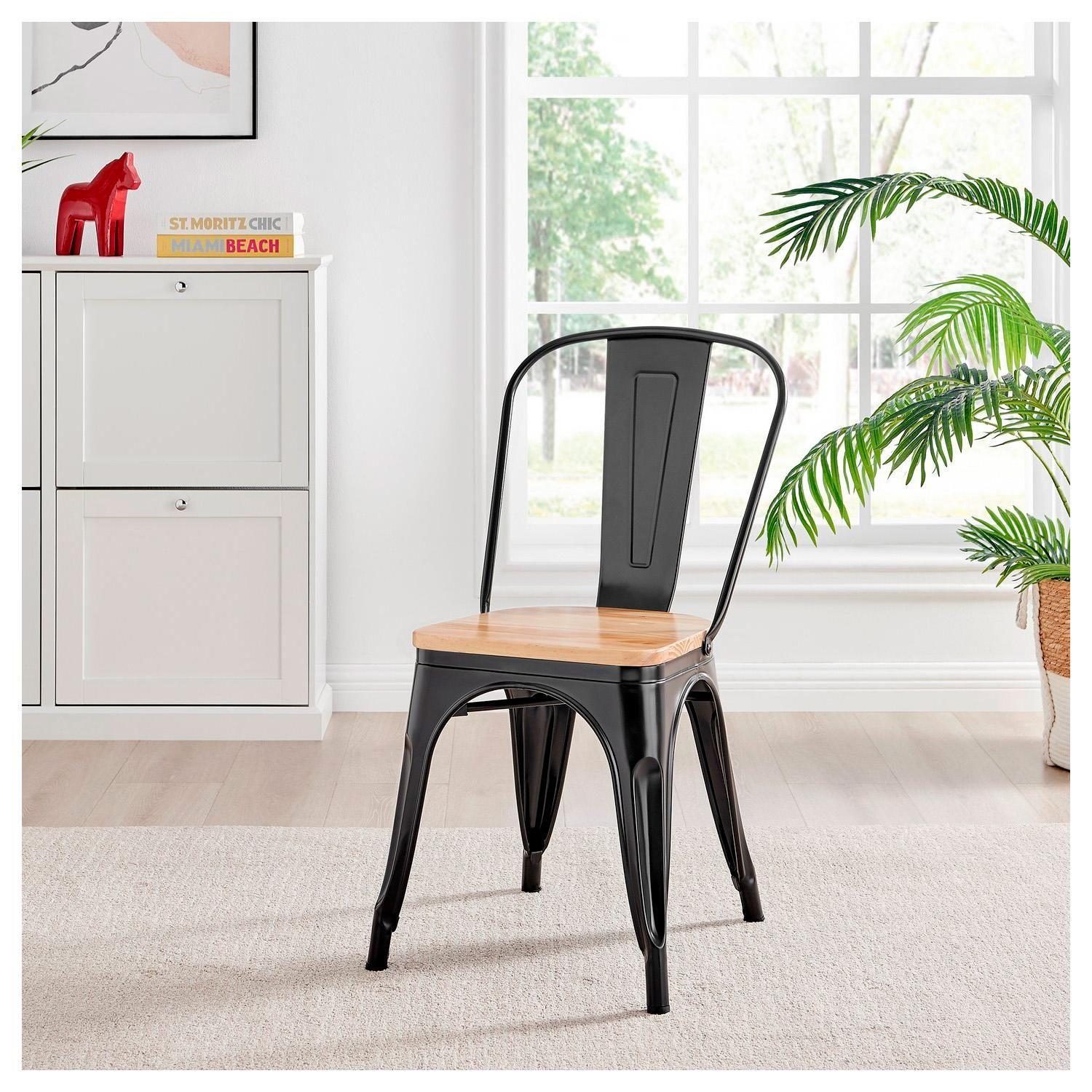Silla de Metal con Asiento de Madera Diseño Vintage y Elegante-4