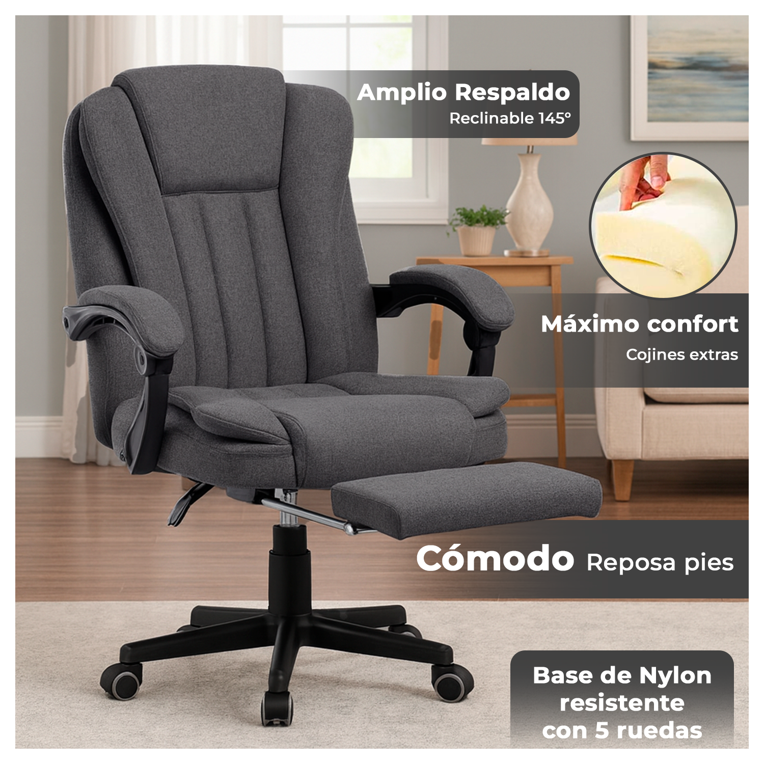 Silla de Escritorio Ergonómica con Ruedas Extra Confort Reclinable-1