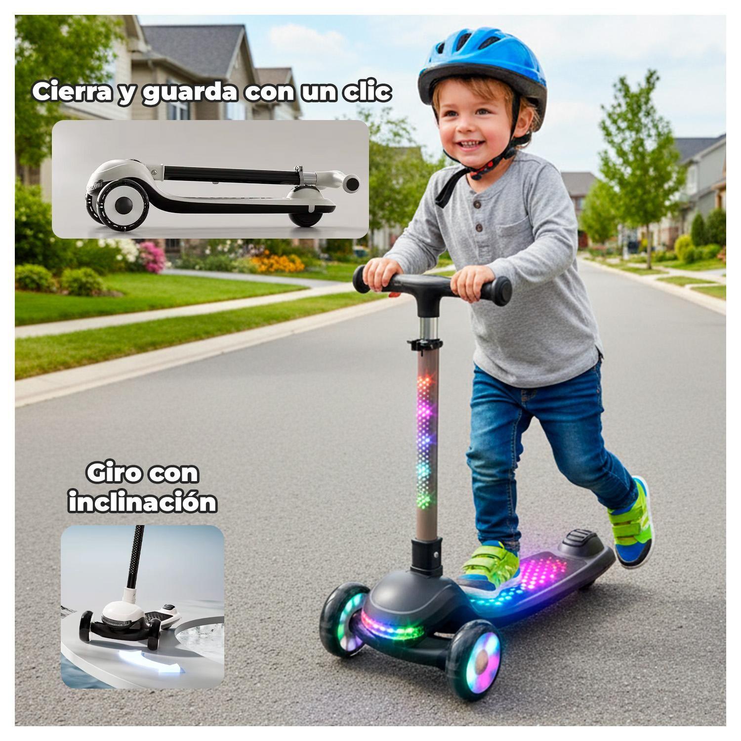 Scooter Infantil con Luces LED 3 Ruedas Ajustable y Seguro-4