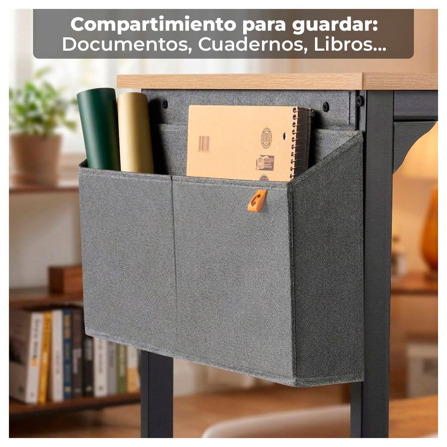 Escritorio Oficina 100cm Estructura Metálica con Bolsa y Gancho Lateral-2