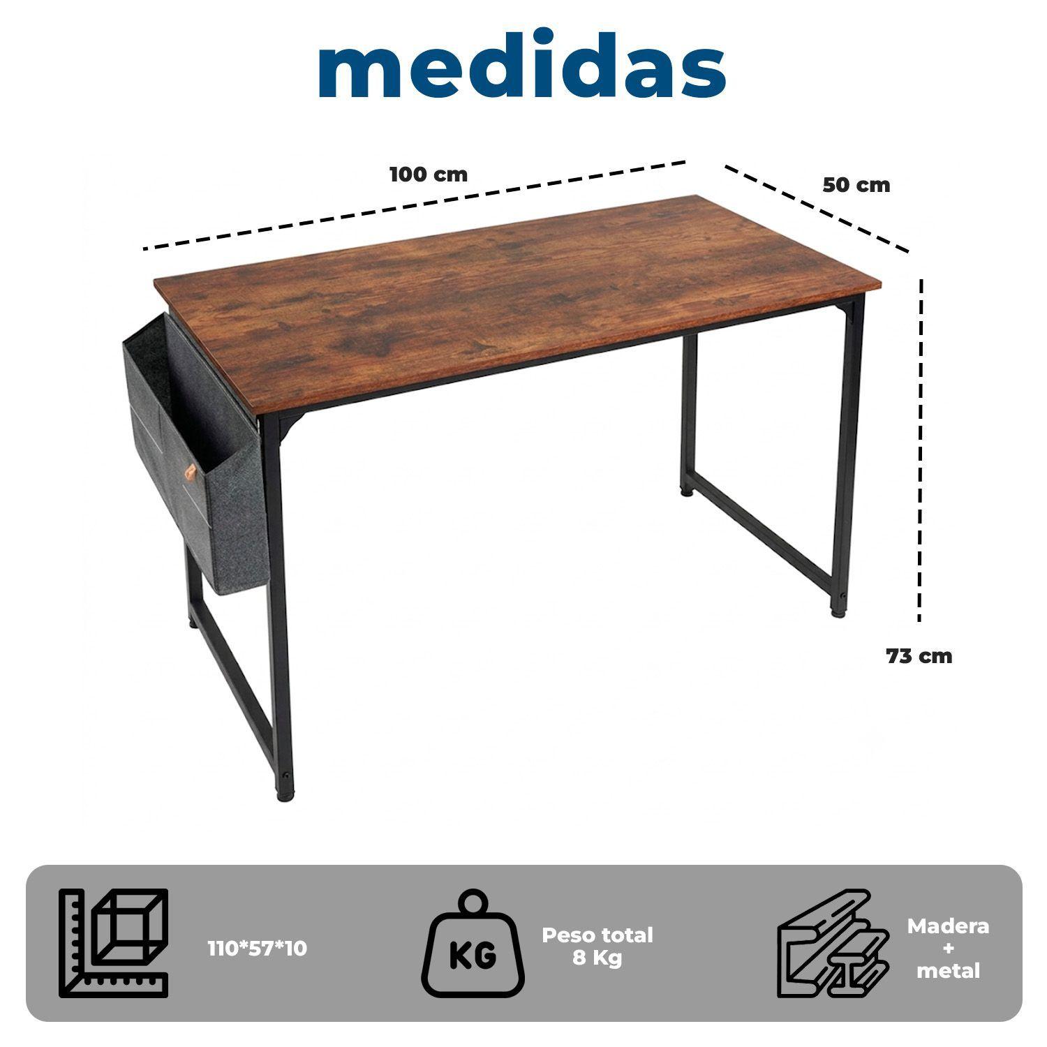 Escritorio Oficina 100cm Estructura Metálica con Bolsa y Gancho Lateral-7