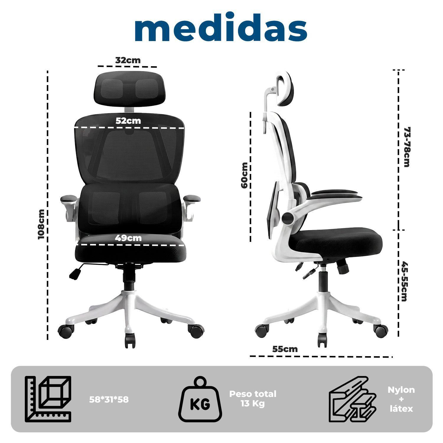 Silla Ergonómica Oficina Reclinable Apoyacabeza-7