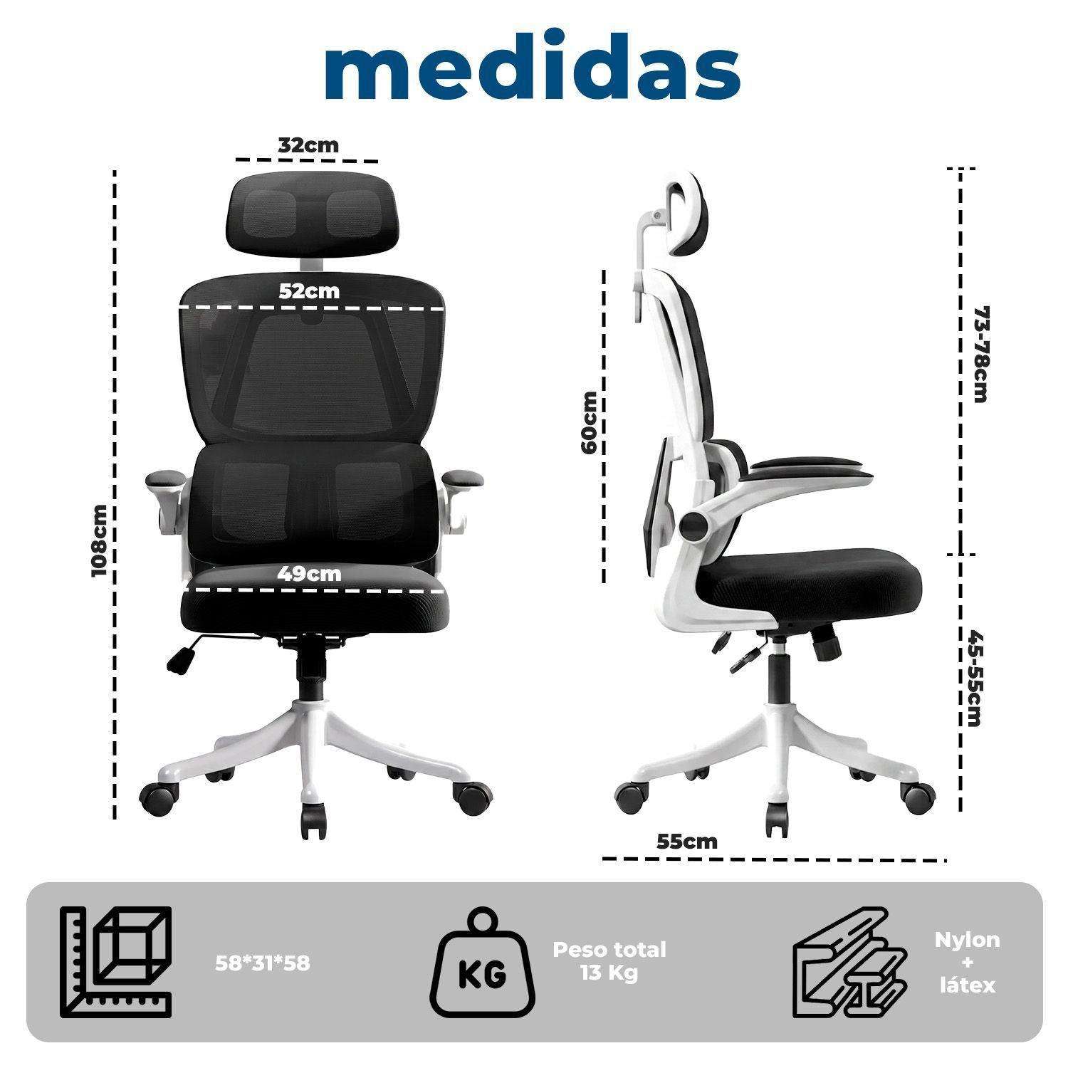 Silla Ergonómica Oficina Reclinable Apoyacabeza-7