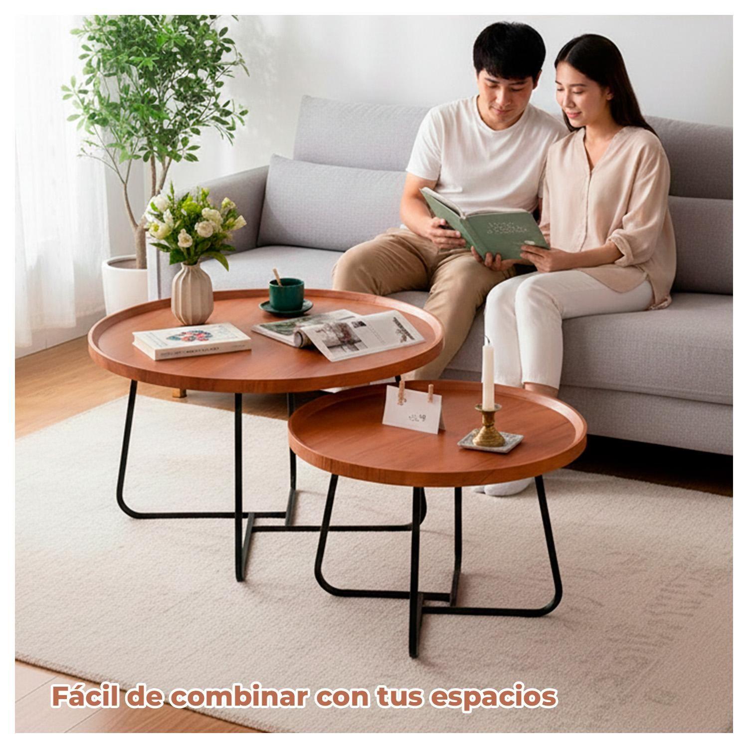Set 2 Mesas de Centro Nido Madera y Metal Modernas Sala Living-2
