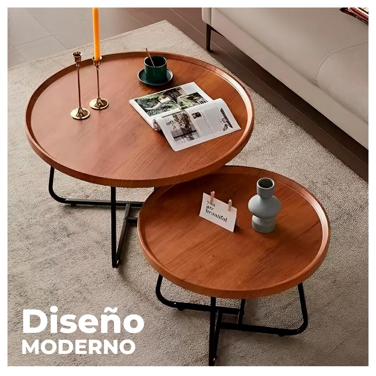 Set 2 Mesas de Centro Nido Madera y Metal Modernas Sala Living-4