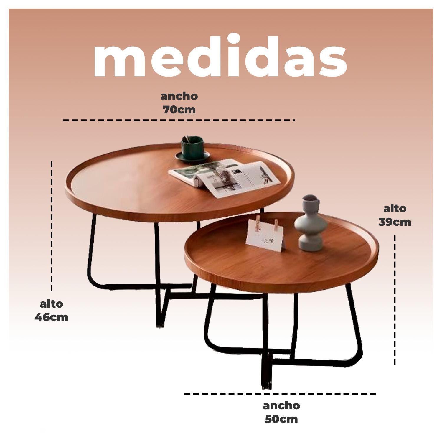 Set 2 Mesas de Centro Nido Madera y Metal Modernas Sala Living-5