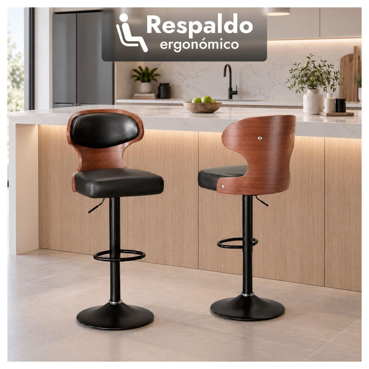 Pack 4 Taburete Bar Regulable Respaldo Acolchado y Apoyapiés-4