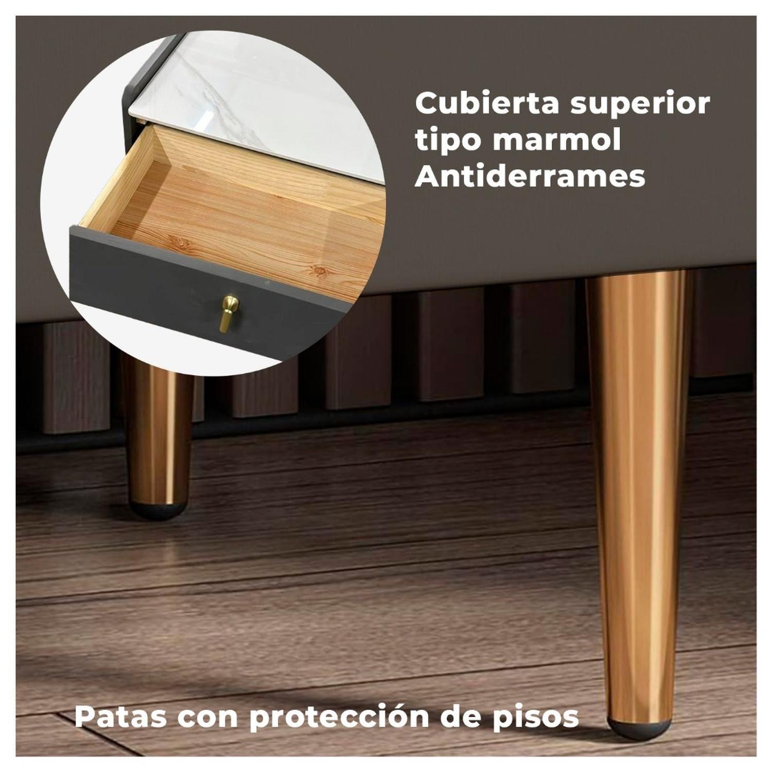 Velador Moderno 2 Cajones con Patas Doradas Mesa de Noche de Lujo para Dormitorio-3