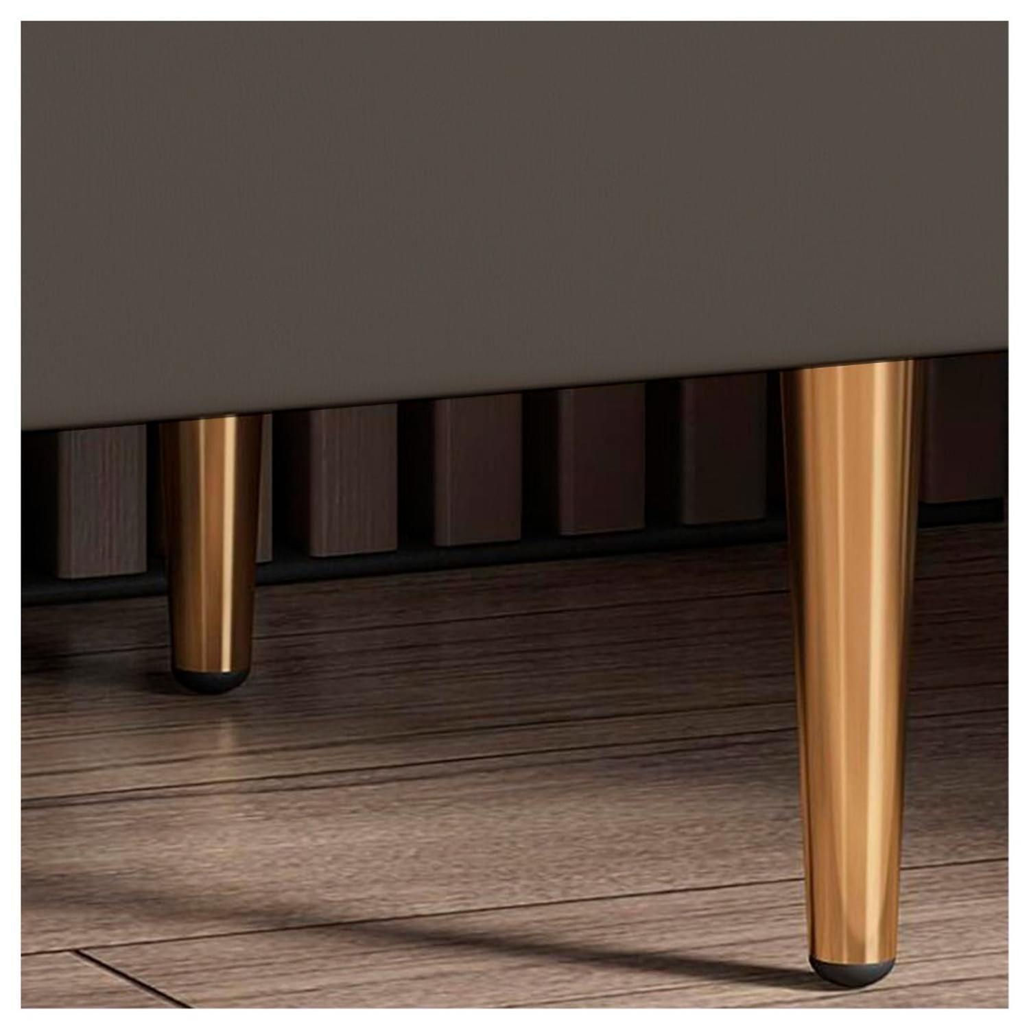 Velador Moderno 2 Cajones con Patas Doradas Mesa de Noche de Lujo para Dormitorio-4