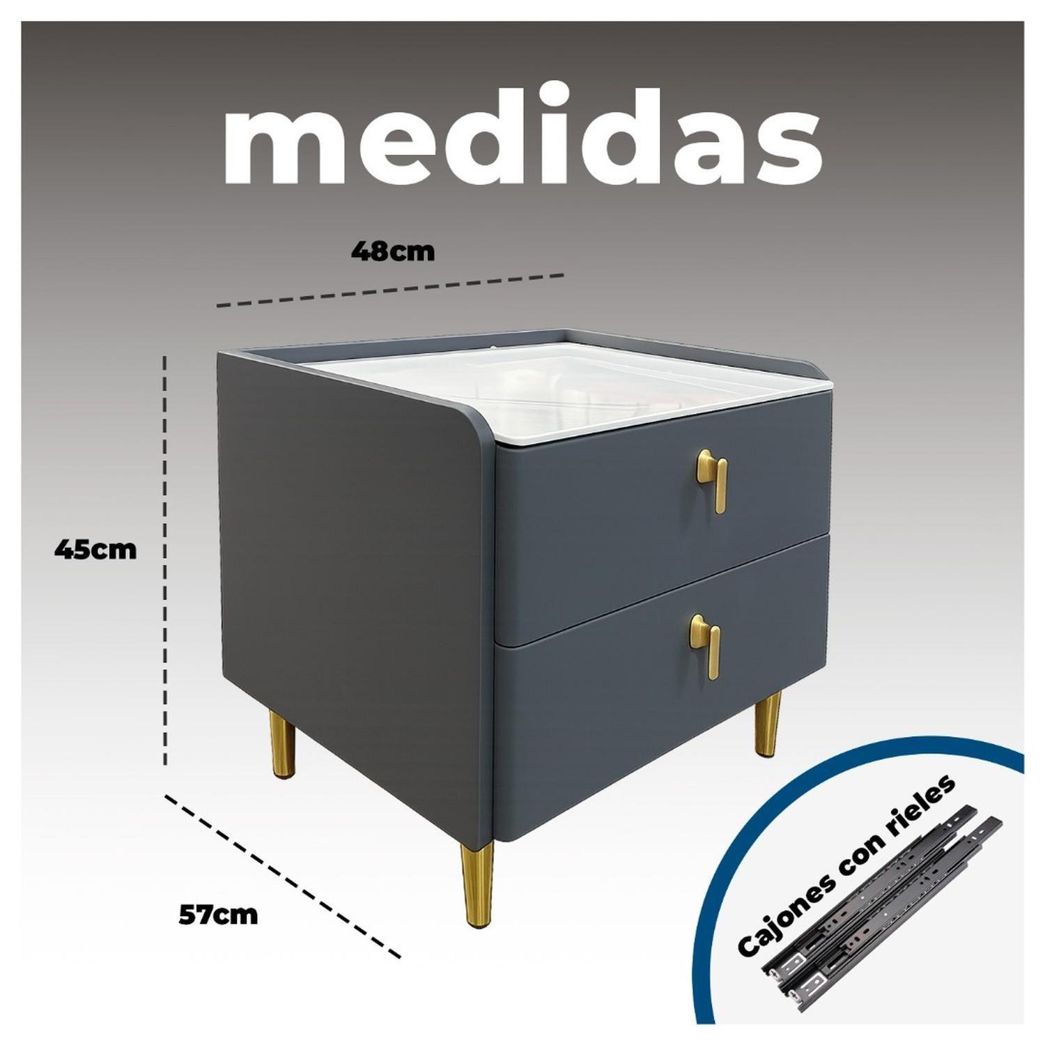 Velador Moderno 2 Cajones con Patas Doradas Mesa de Noche de Lujo para Dormitorio-6