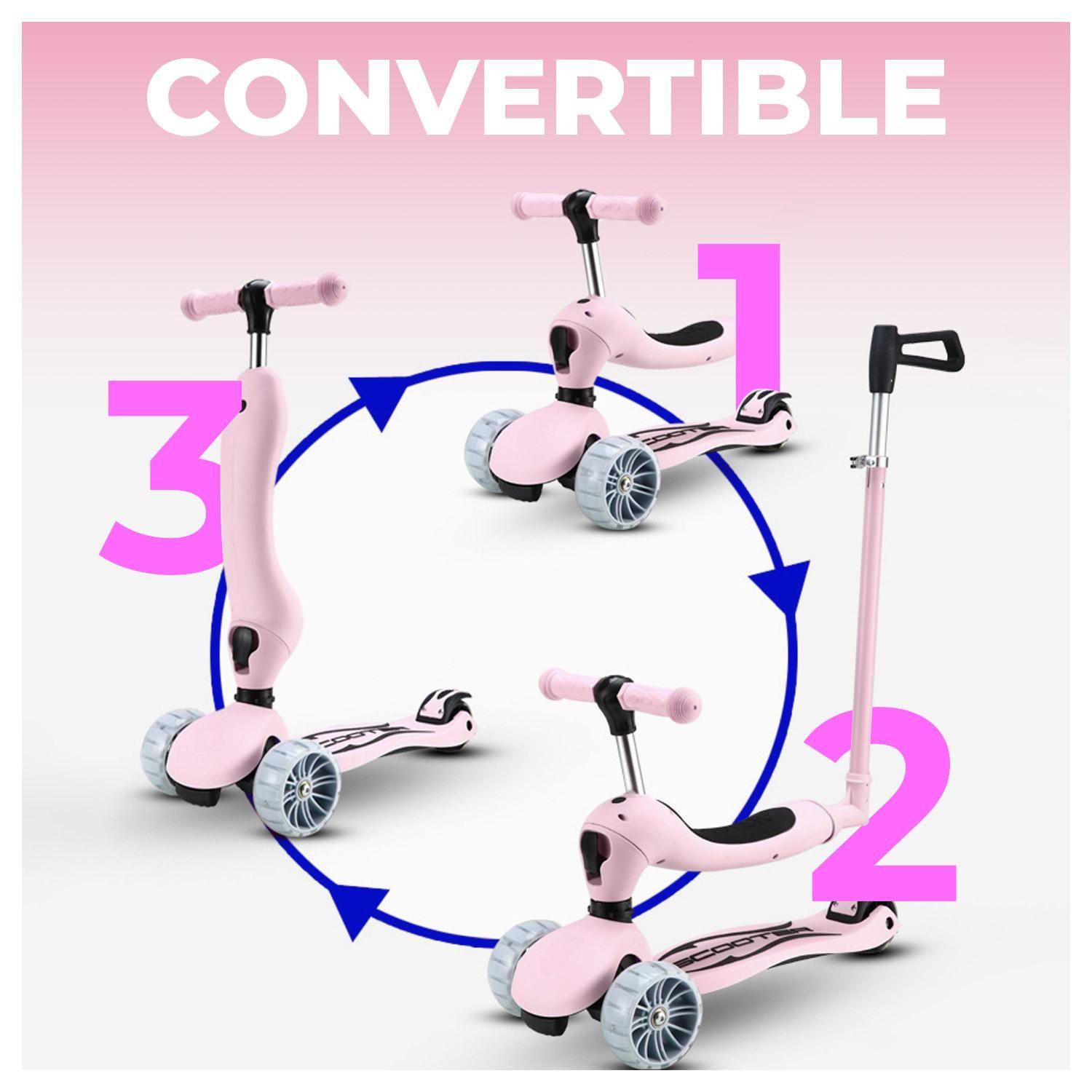 Scooter Monopatín con asiento Convertible 3 en 1-2