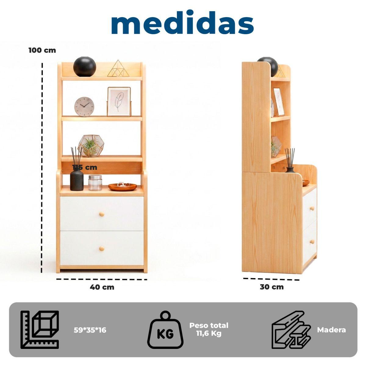 Velador con Librero 2 Cajones Repisa Organizador Dormitorio-7