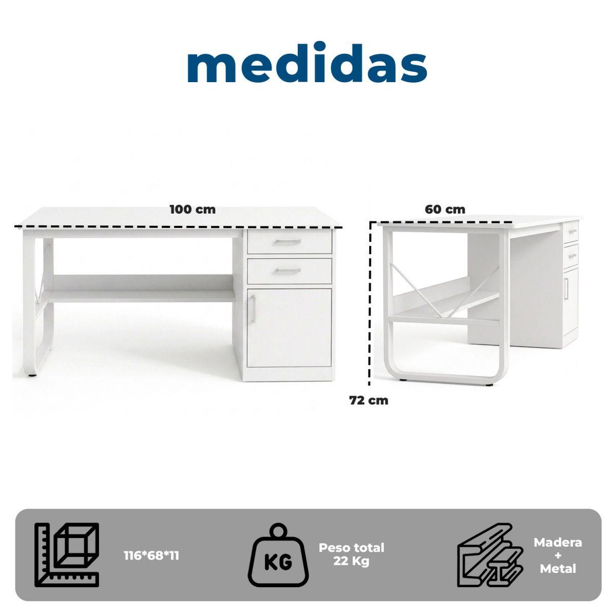Escritorio 100cm Home Office con Cajones Puerta y Gabinete-6