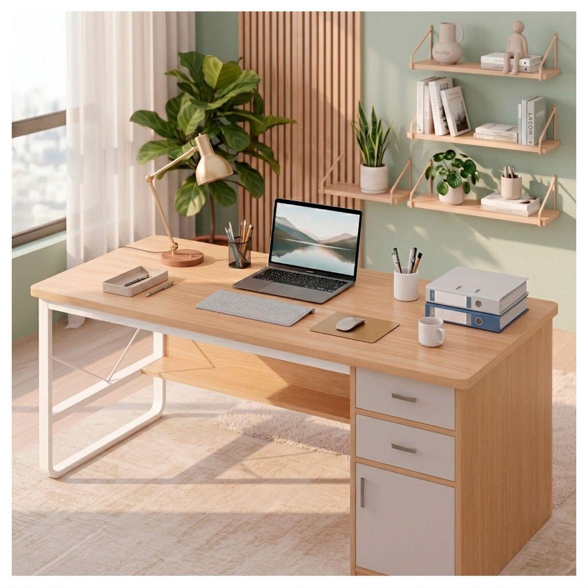 Escritorio 100cm Home Office con Cajones Puerta y Gabinete-7