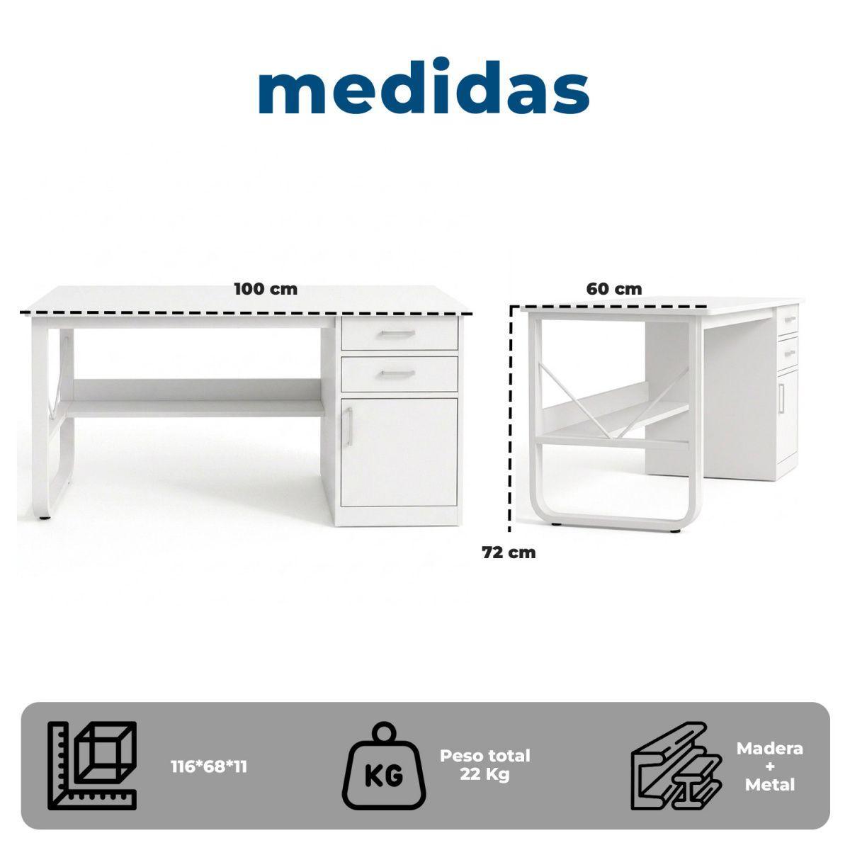 Escritorio 100cm Home Office con Cajones Puerta y Gabinete-6