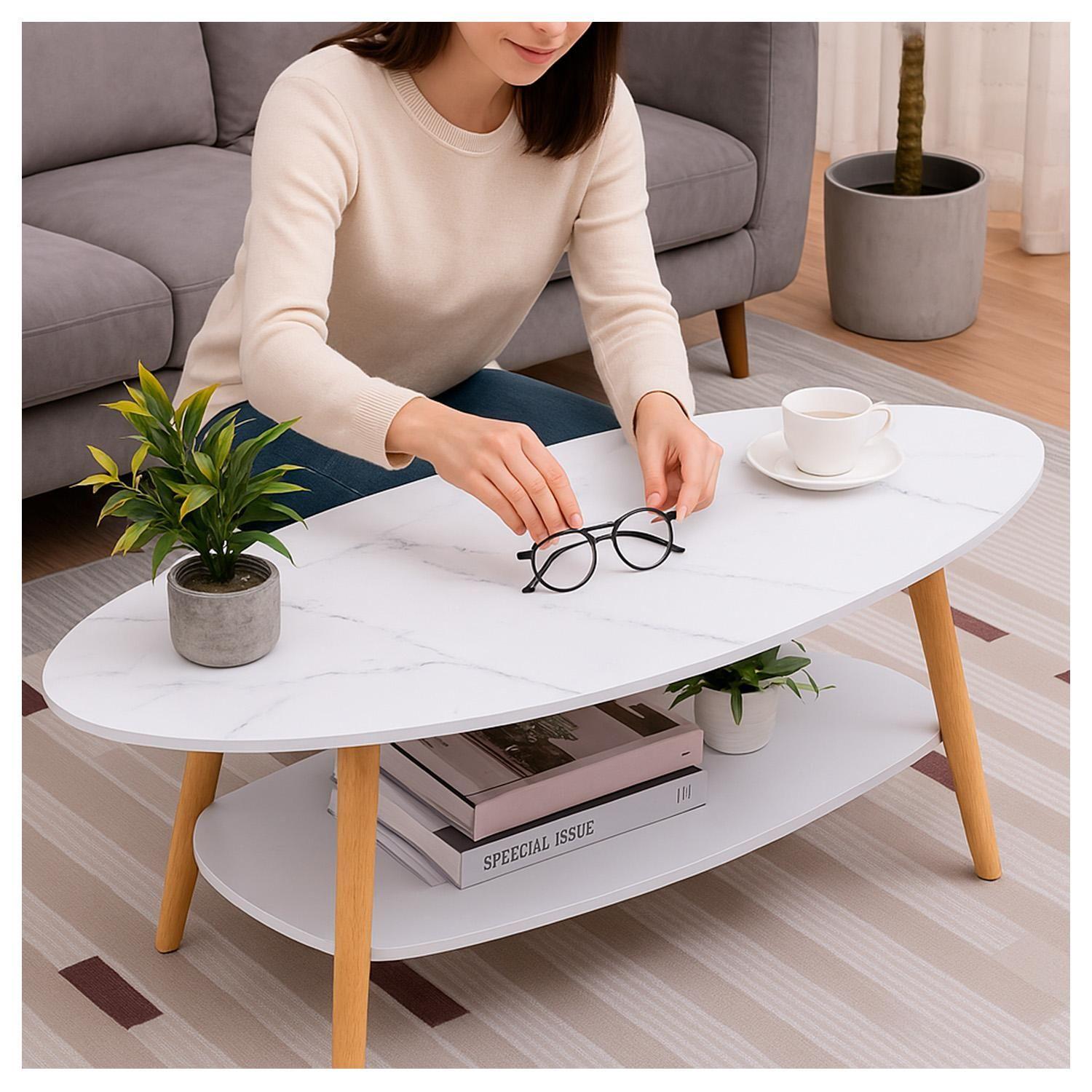 Mesa de Centro Elegante para Sala con Efecto Mármol-4