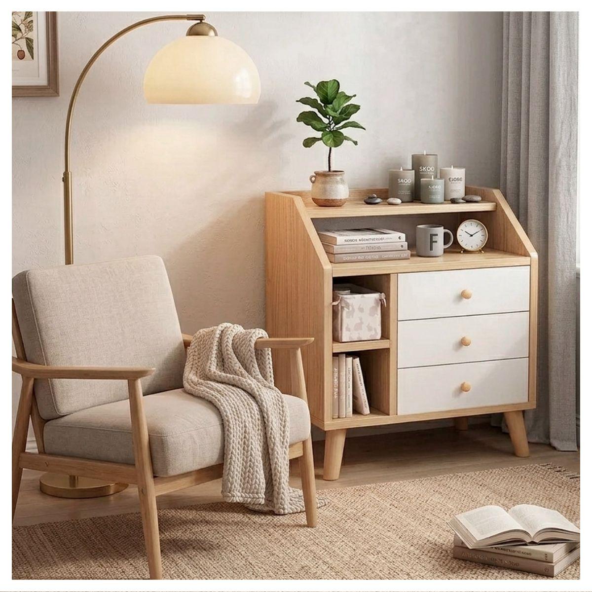 Velador de Madera con 3 Cajones y Repisas 61x50x30 cm-8