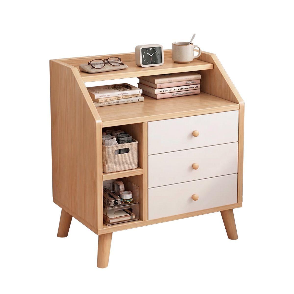 Velador de Madera con 3 Cajones y Repisas 61x50x30 cm-0