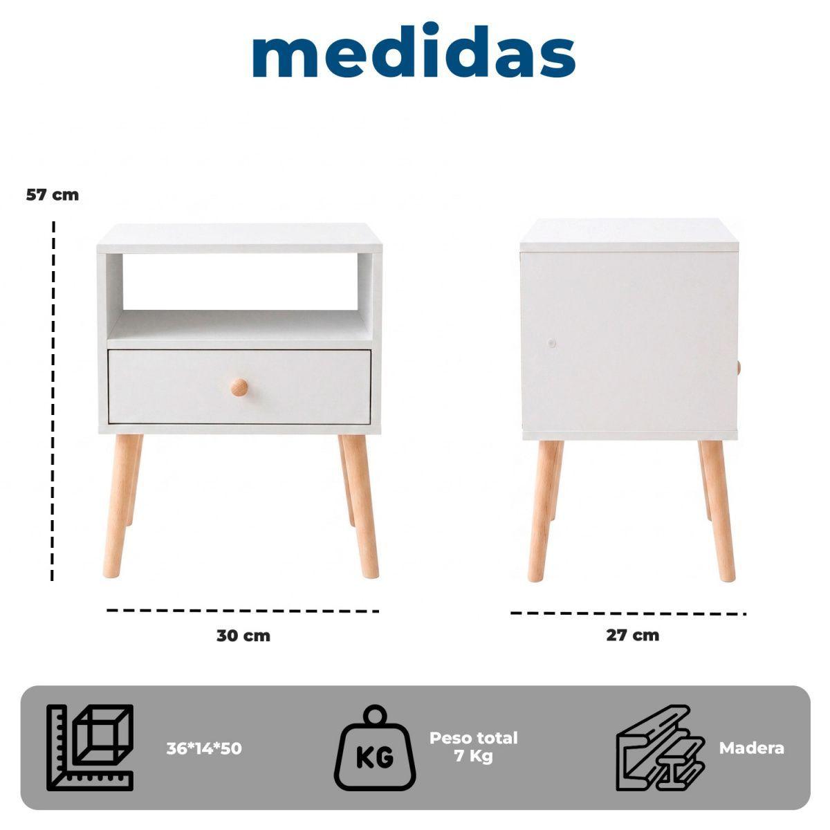Velador Mesa de Noche con Cajón y Compartimento-7