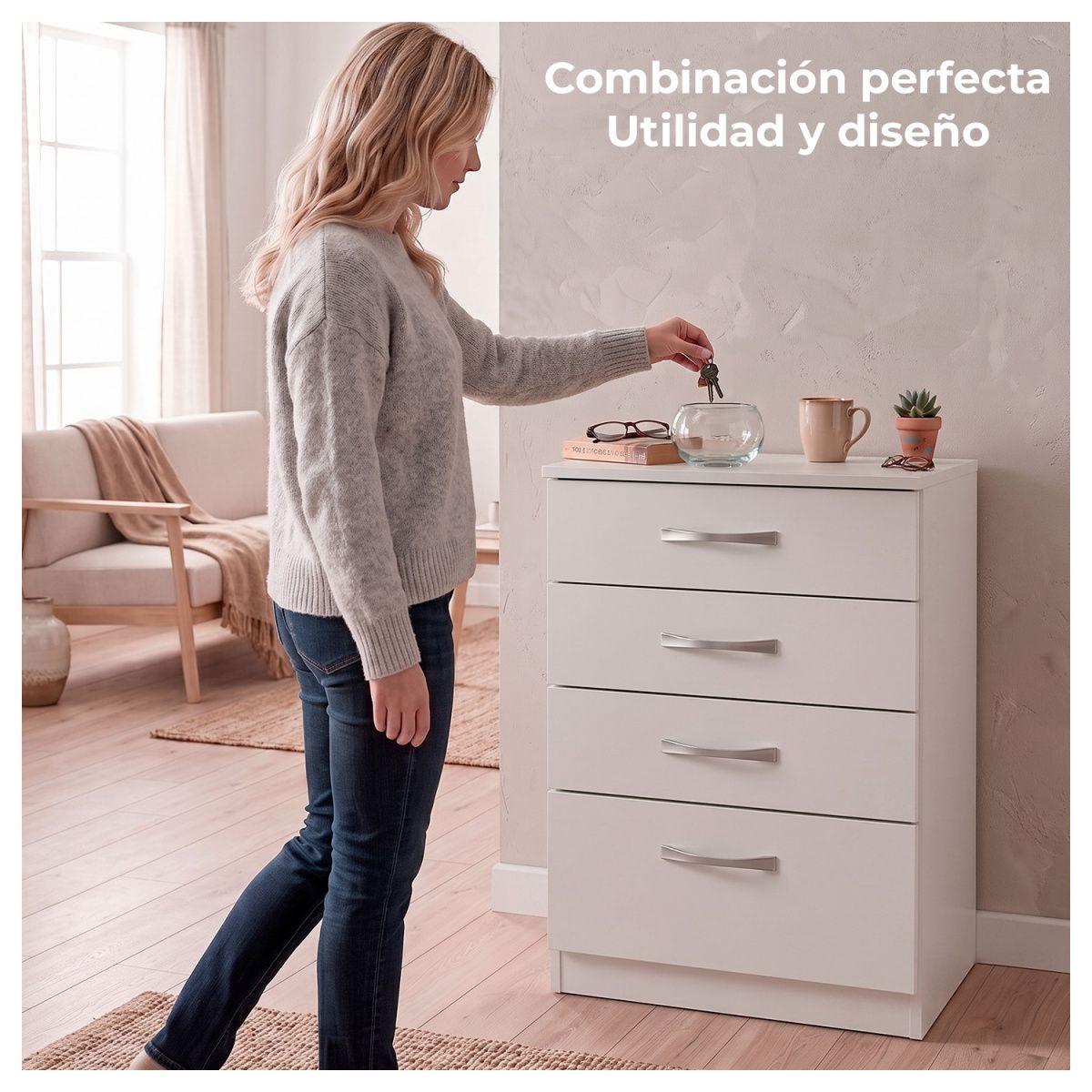 Cómoda Blanca 4 Cajones Mueble Organizador Dormitorio-3