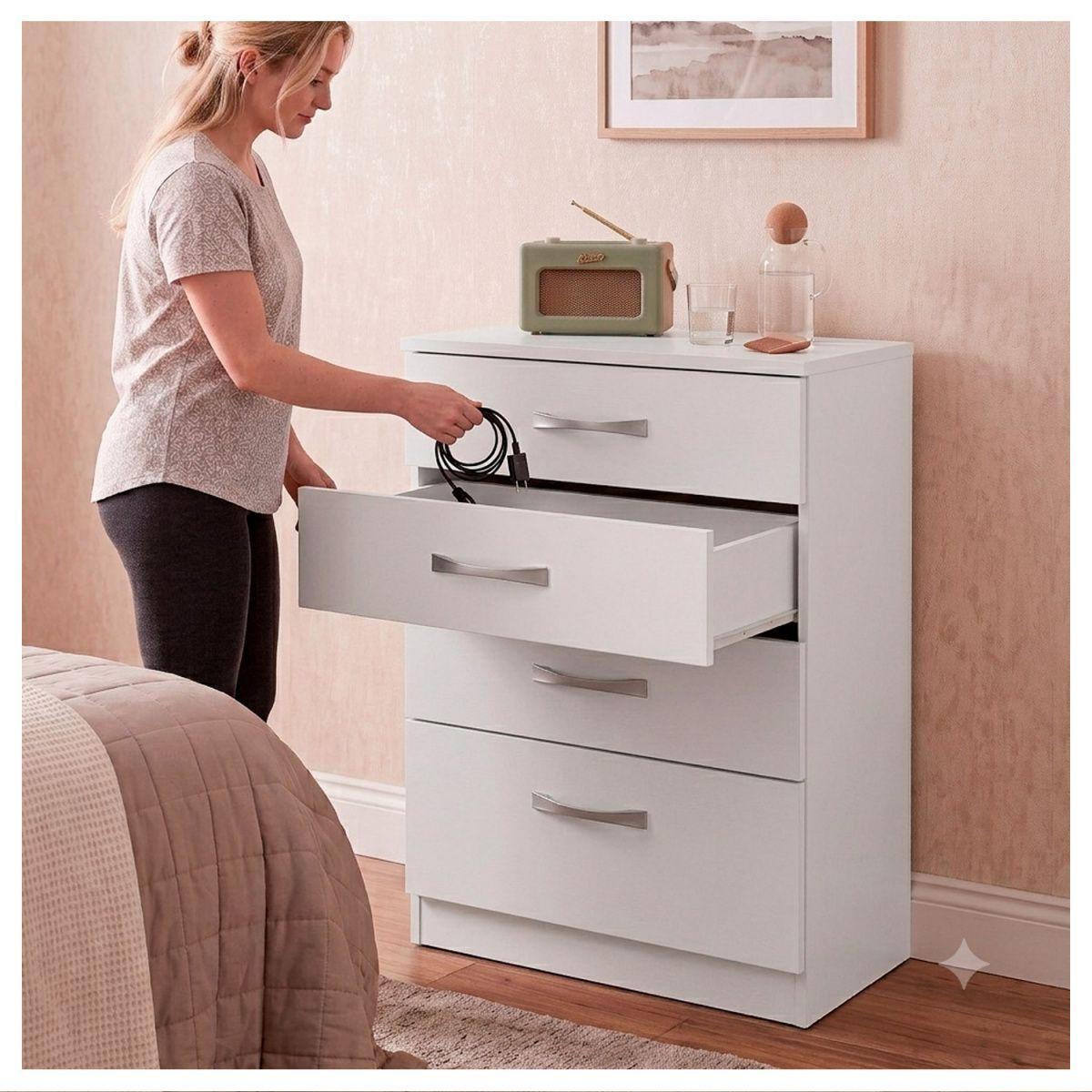 Cómoda Blanca 4 Cajones Mueble Organizador Dormitorio-5