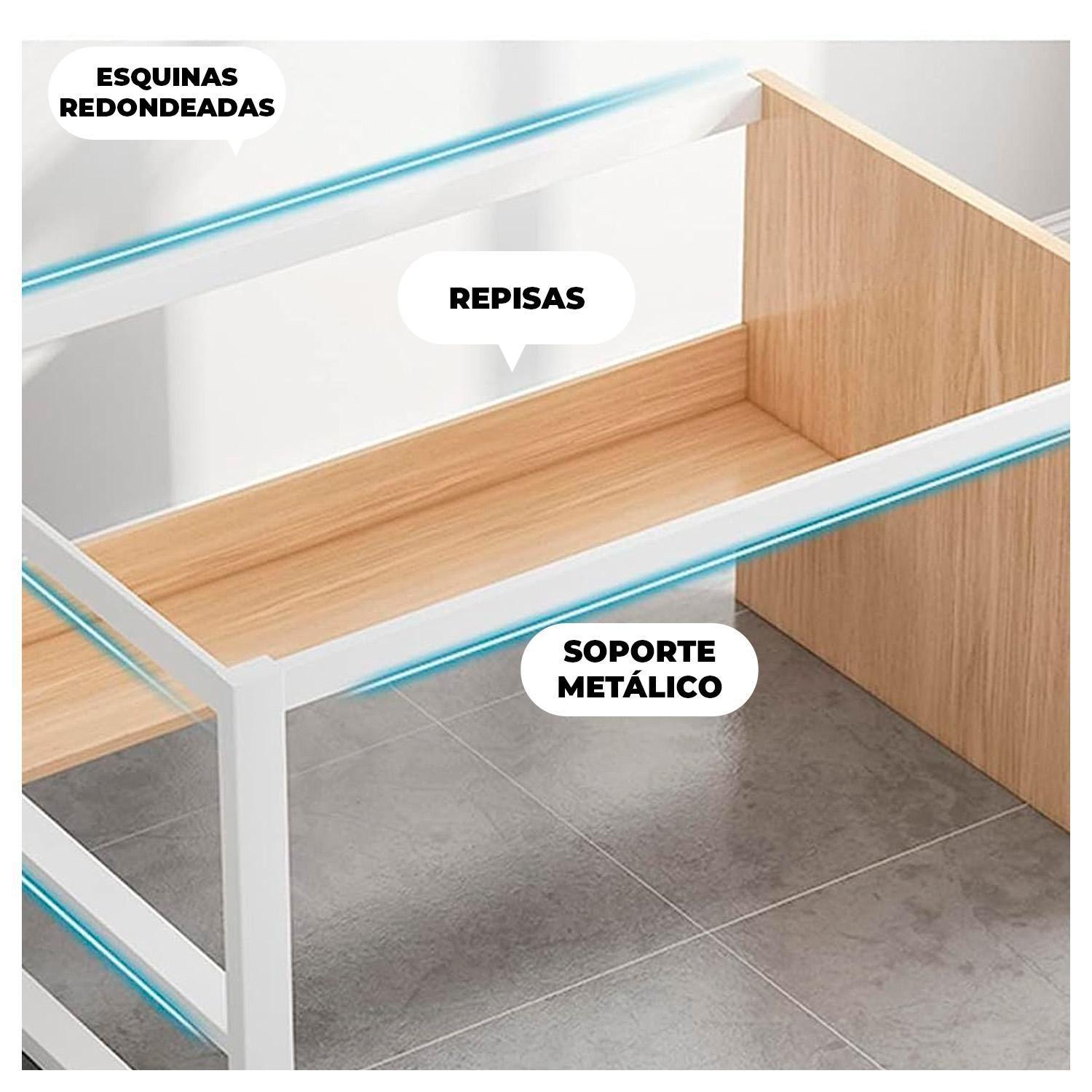 Escritorio con 3 Cajones y Estante Librero Madera Blanco Oficina-2