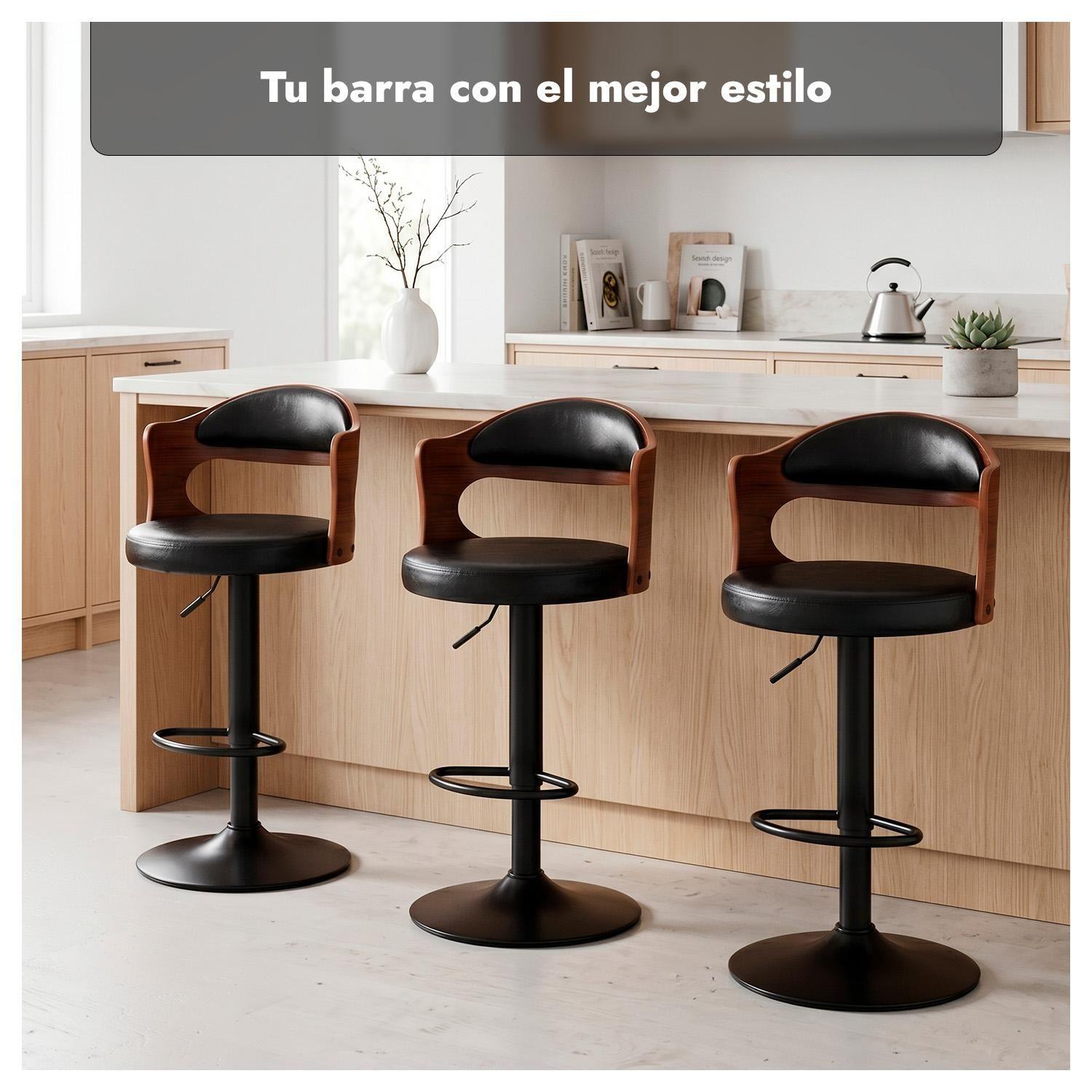 Silla Bar Taburete Piso Cocina Giratorio Ajustable Madera Moderno-3