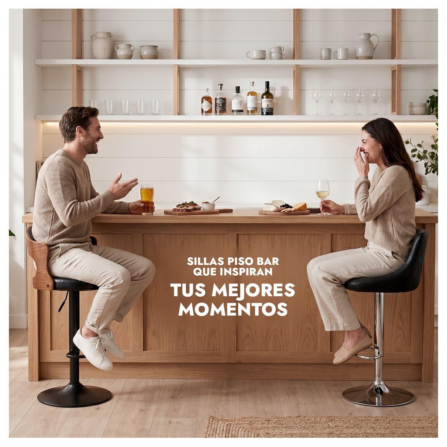 Silla Bar Taburete Piso Cocina Giratorio Ajustable Madera Moderno-5