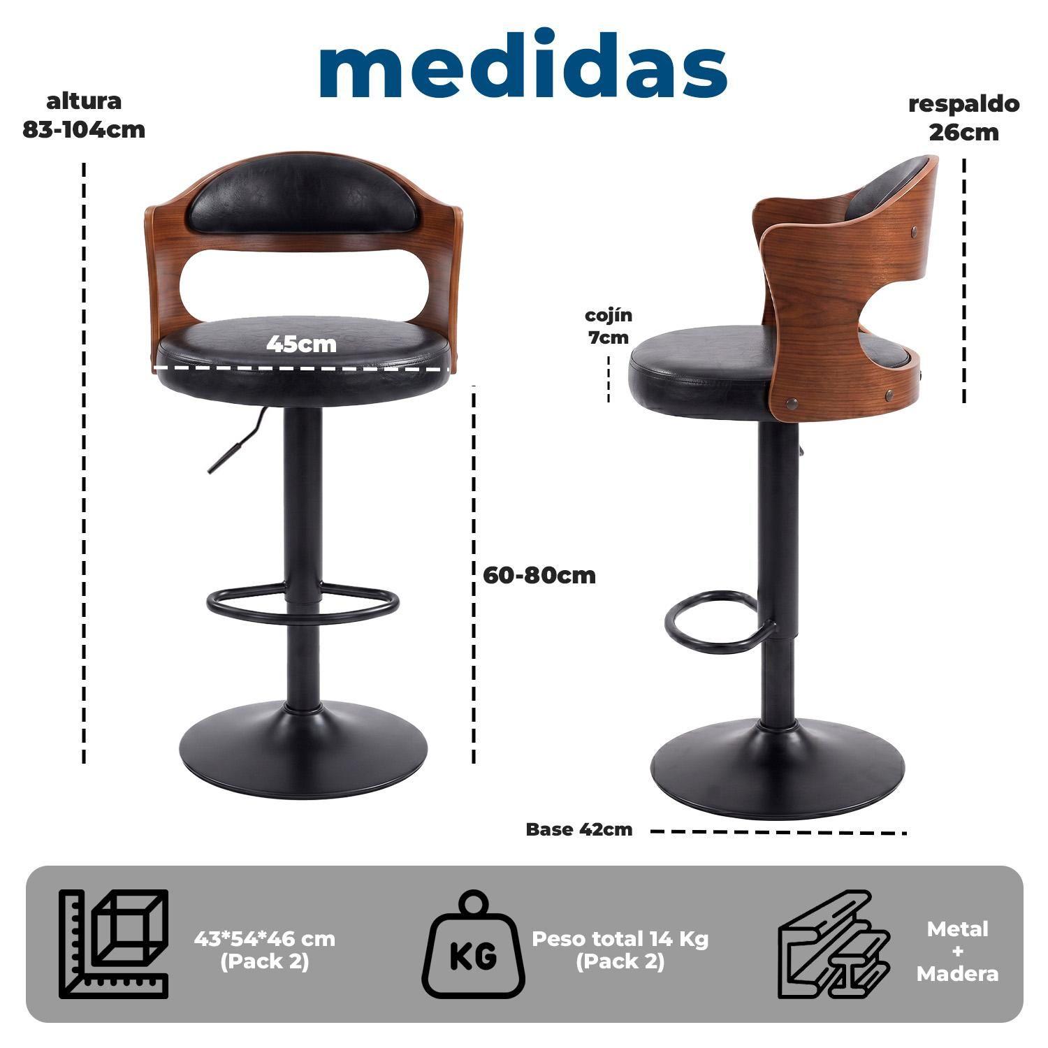 Silla Bar Taburete Piso Cocina Giratorio Ajustable Madera Moderno-7