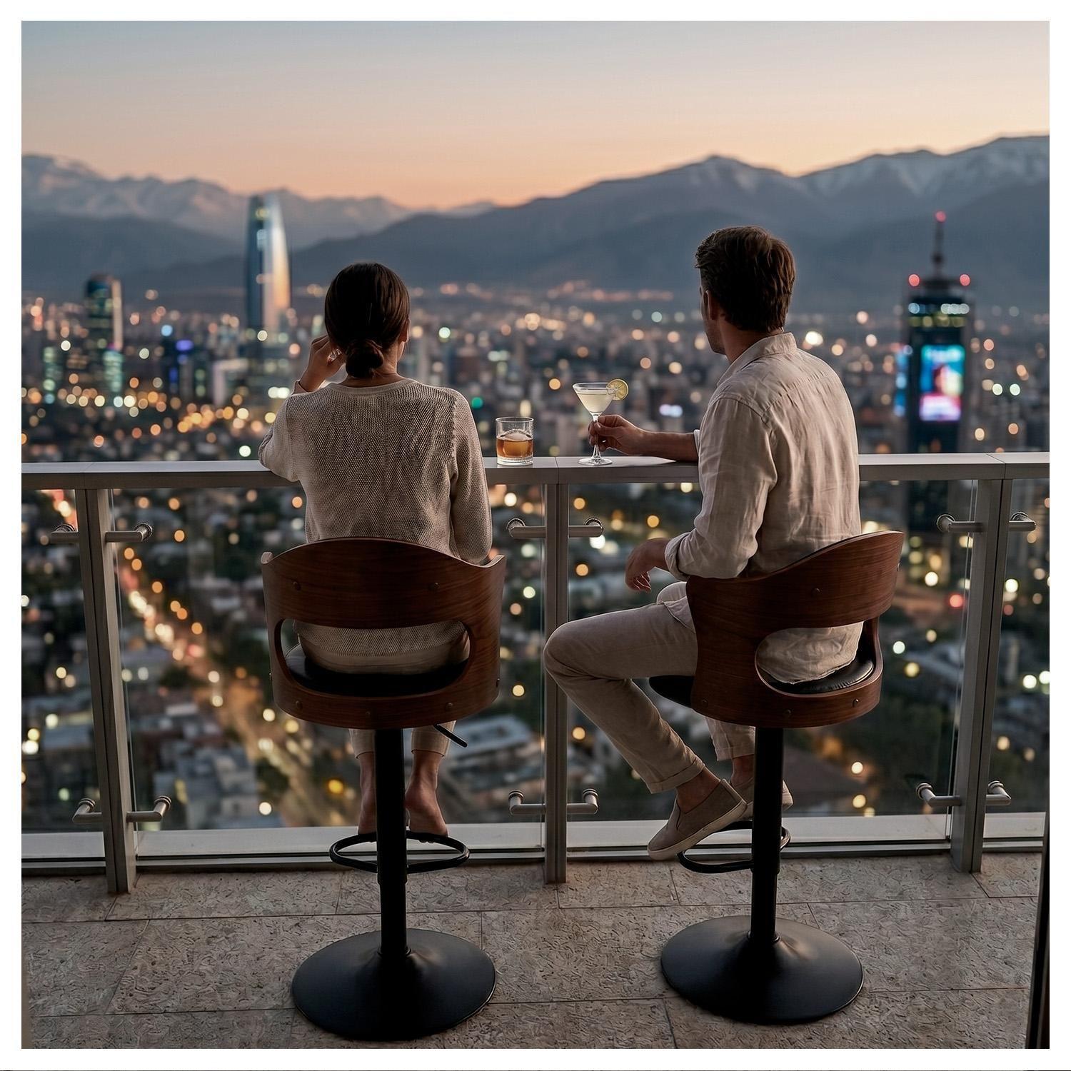 Silla Bar Taburete Piso Cocina Giratorio Ajustable Madera Moderno-8