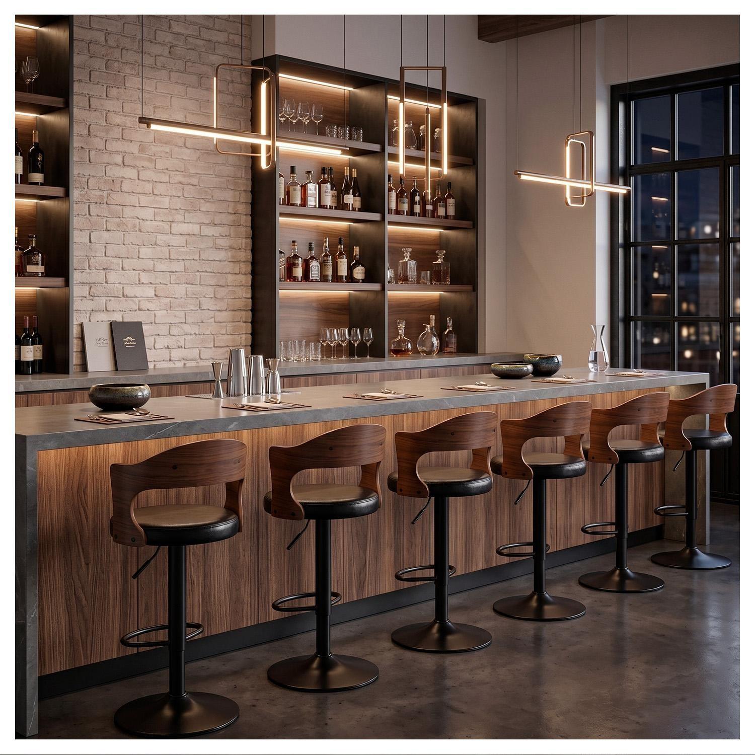 Silla Bar Taburete Piso Cocina Giratorio Ajustable Madera Moderno-9