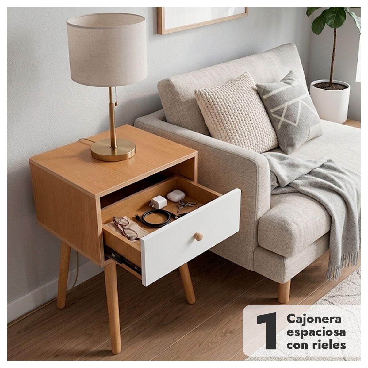 Velador de Madera con 1 Cajón y Patas Altas 55x40x30 cm-3