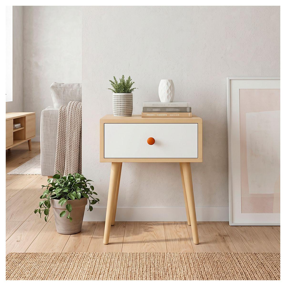 Velador de Madera con 1 Cajón y Patas Altas 55x40x30 cm-6