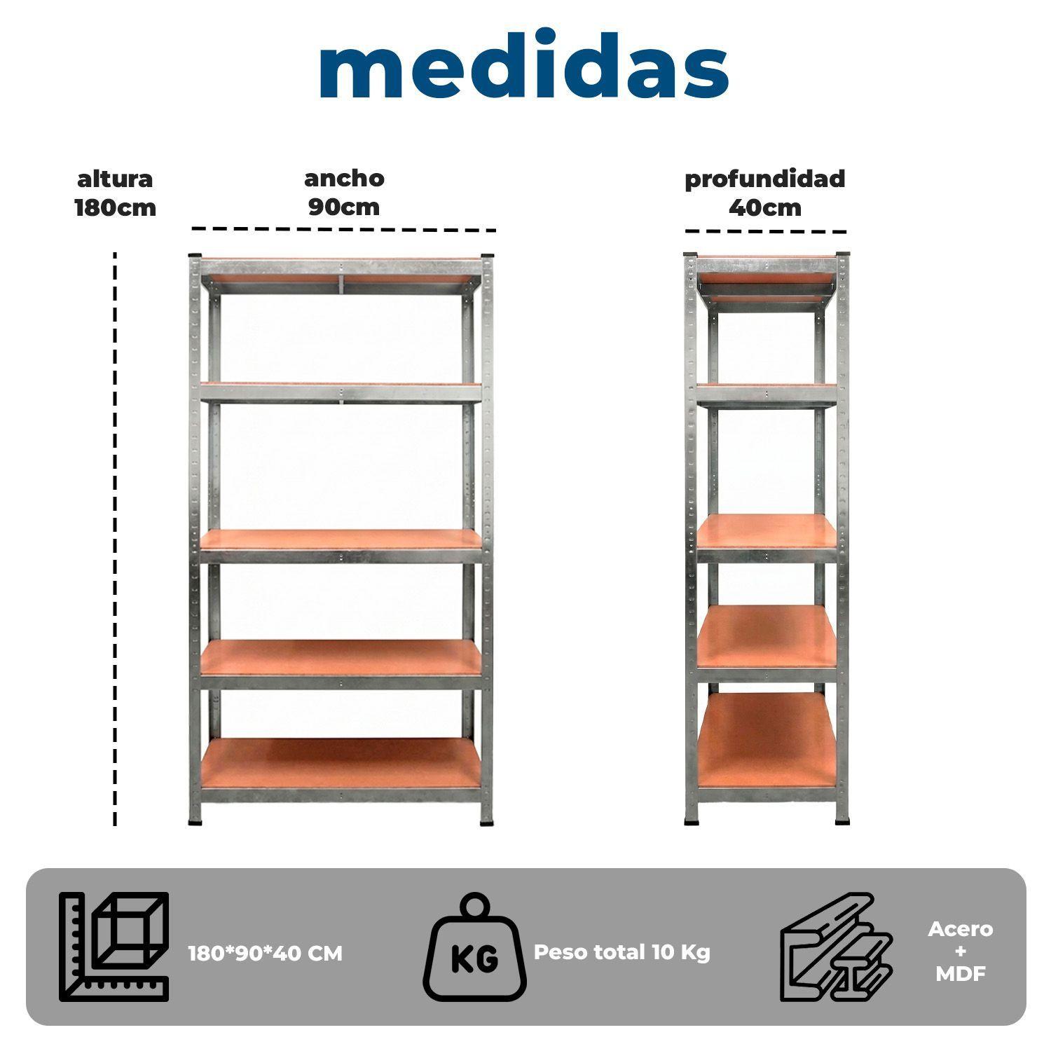 Estante Metálica 5 Niveles 180x90x40 cm Multiuso-9