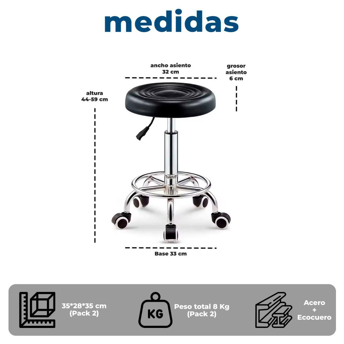 Pack 2 Taburete Profesional Regulable con Ruedas-7