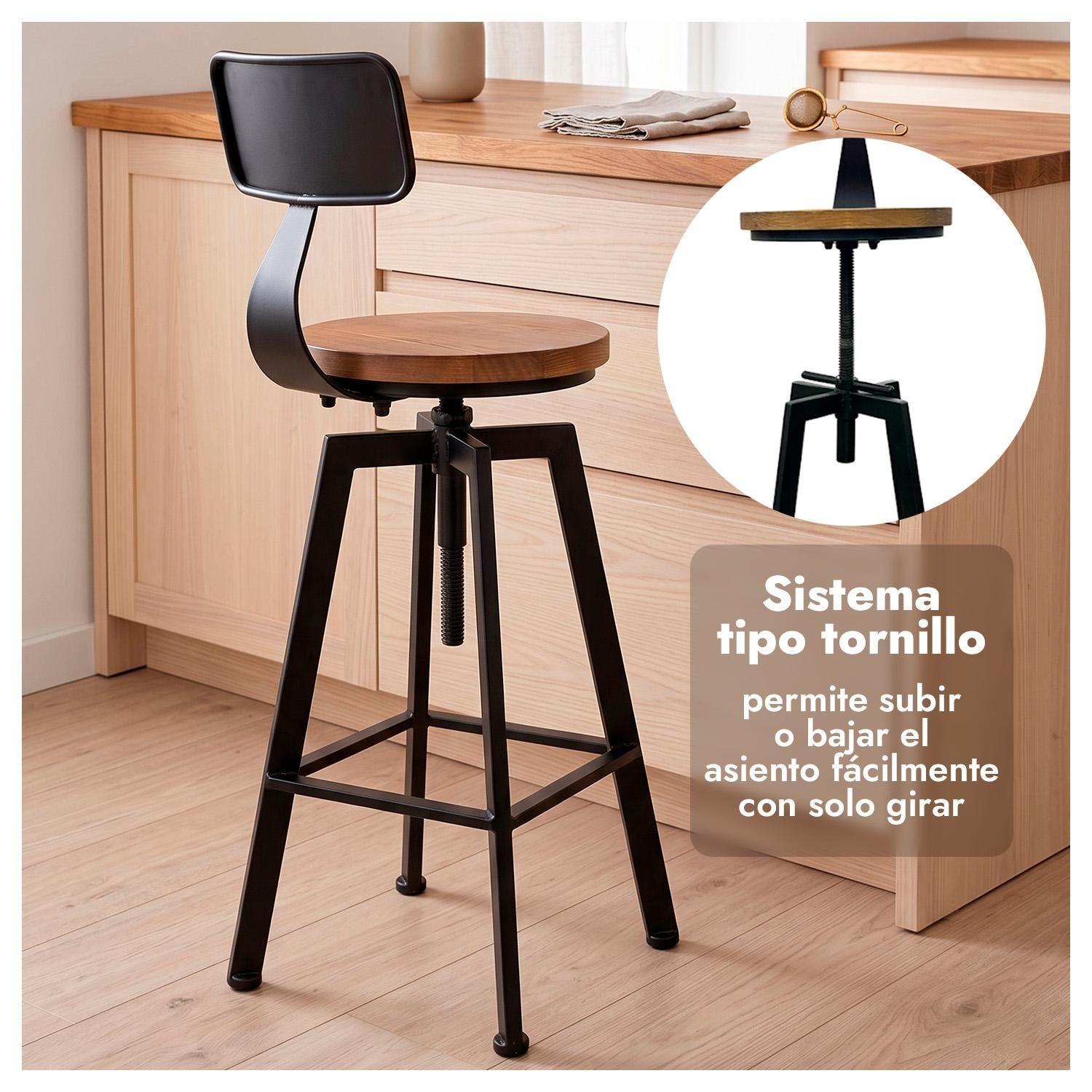 pack 4 Taburete Silla Bar Cocina Piso Alto Madera Metal Estilo Industrial-3