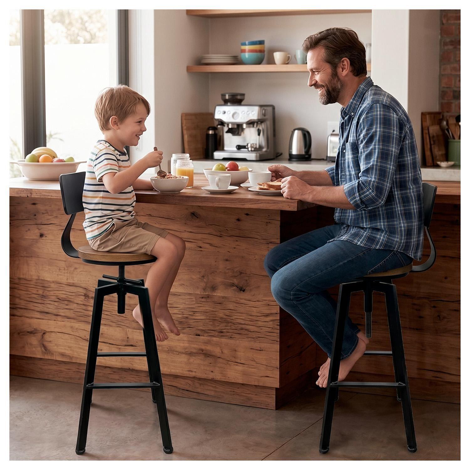 pack 4 Taburete Silla Bar Cocina Piso Alto Madera Metal Estilo Industrial-4