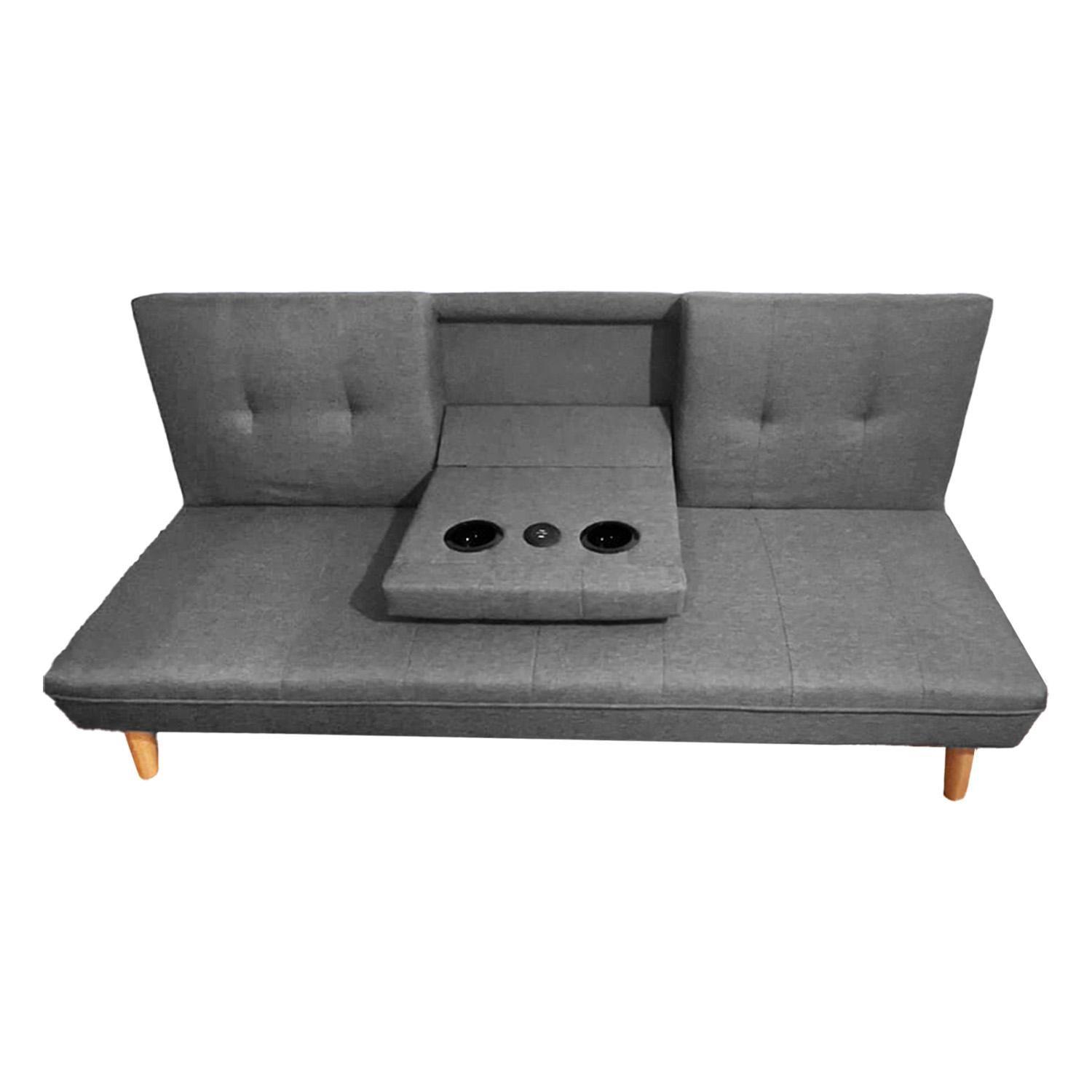 Futón Sofá Cama Reclinable Gris con Puerto Usb y Porta Vasos-0