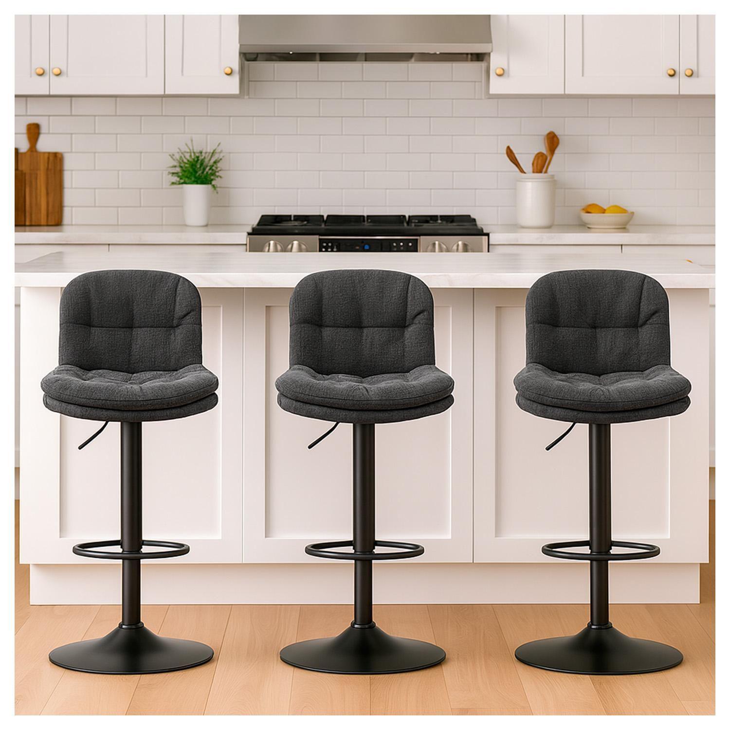 Silla de Bar Ajustable base negra y tela Premium Estilo Nórdico-4