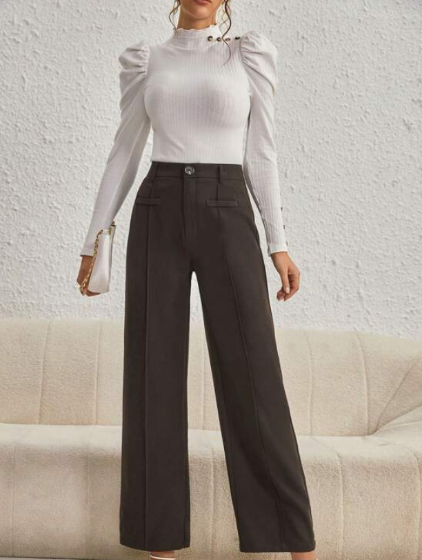 Pantalón de Pierna Recta Elegante - Talla L-6