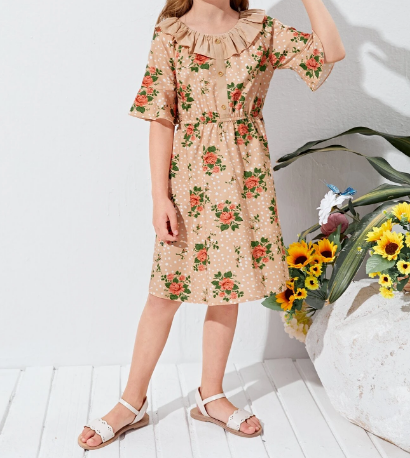Vestido Bohemio Floral con Volantes para Niñas - Talla 7 años-3