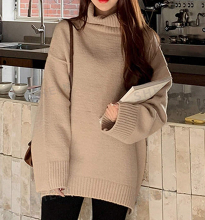 🤎 Suéter de Cuello Alto con Hombros Caídos - Talla L-4