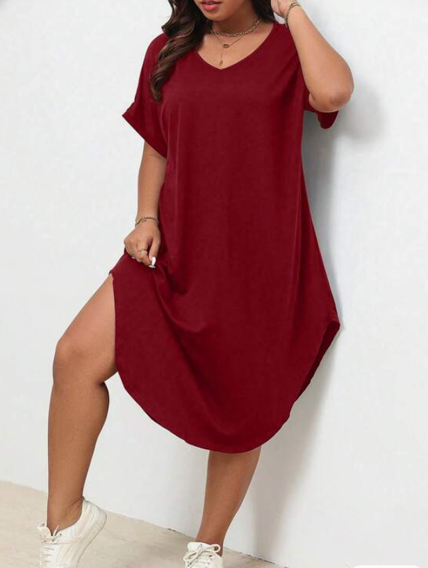 🍷 Vestido Burdeos Asimétrico – Estilo Casual y Relajado-4