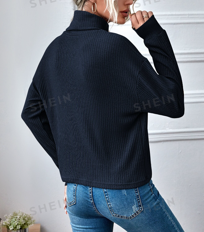 🔵 Top Tejido de Canalé con Cuello Embudo - Talla L-3