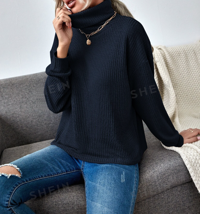 🔵 Top Tejido de Canalé con Cuello Embudo - Talla L-5