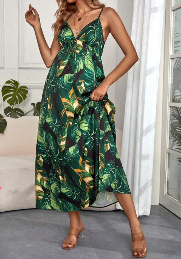 Vestido Largo Bohemio con Estampado Tropical 🌿🌺 - Talla XL-2