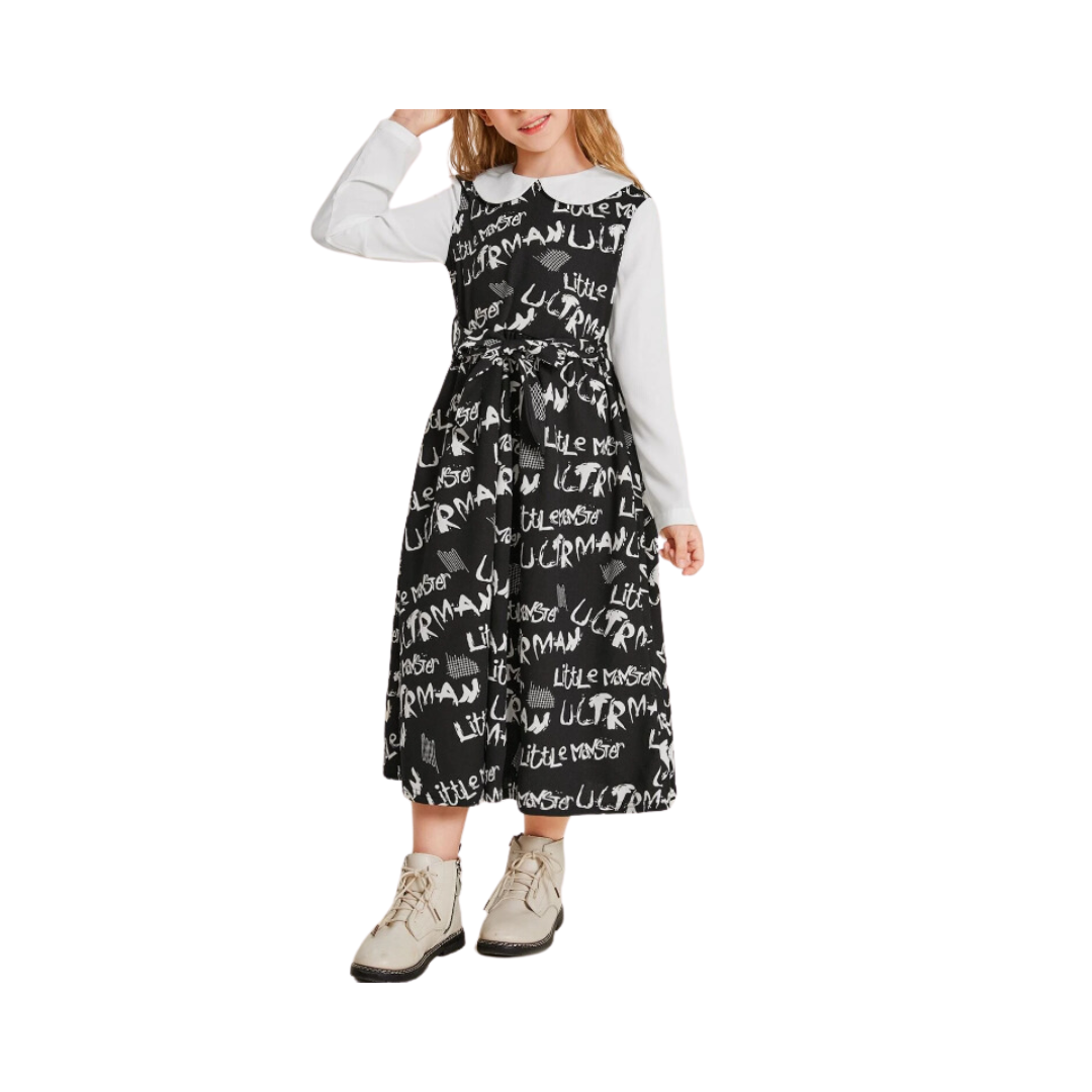 Vestido Casual de Niña con Cinturón y Estampado Integral-0