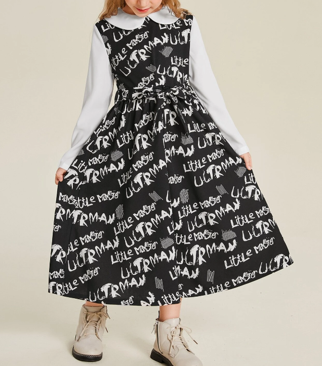 Vestido Casual de Niña con Cinturón y Estampado Integral-3