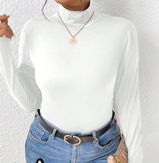 Camiseta de Manga Larga Ajustada con Cuello de Pie de Unicolor - Talla XL-3